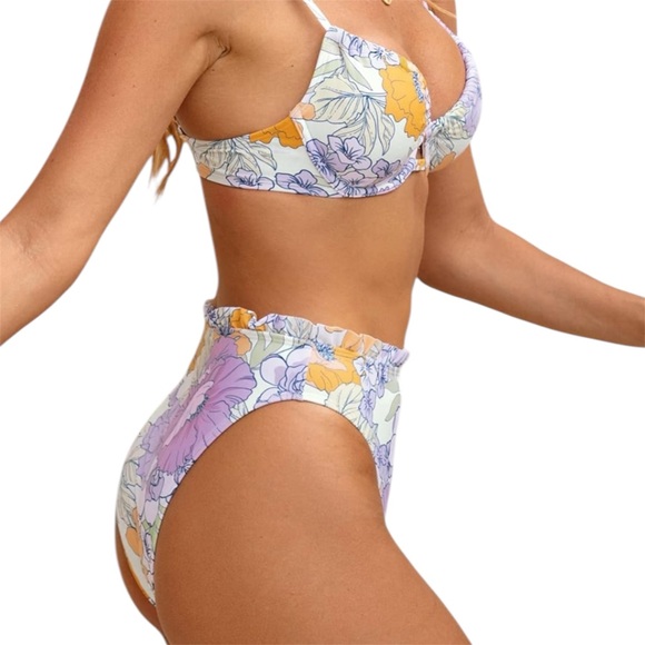 Dreamy Floral Watercolor Bikini Set with High-Cut Cheeky Fit - Picture 2 of 5